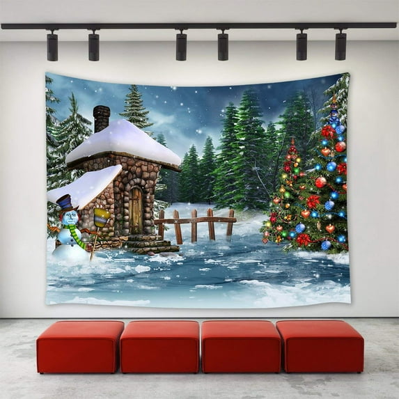CADecor Christmas Tapestry,Christmas Tree Gifts Presents Xmas Snowman Winter Snow Pattern Home Decoration Wall Decor 60x90 inch