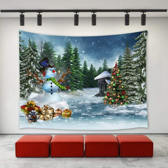 CADecor Christmas Tapestry,Christmas Tree Gifts Presents Xmas Snowman Winter Snow Pattern Home Decoration Wall Decor for 40x60 inch