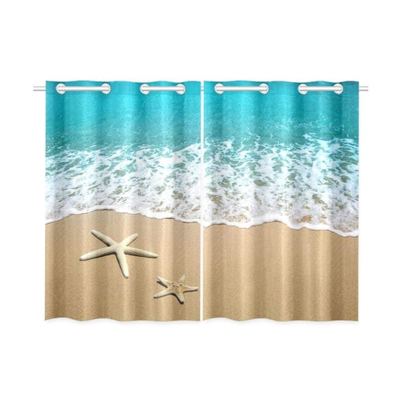 CADecor Coastal Ocean Beach Theme Rod Pocket Curtains, 26” x 39” (2 Panels)