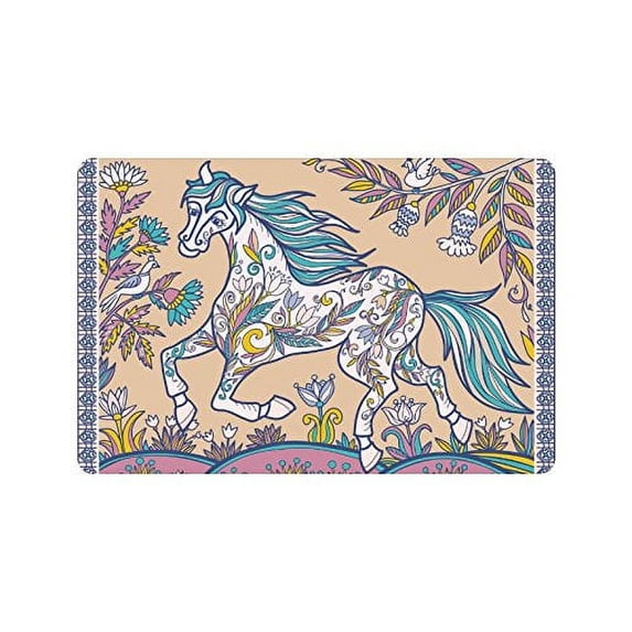 CADecor Colored Horse In Flowers Non-Slip Indoor/Outdoor Doormat 23.6x15.7 inches