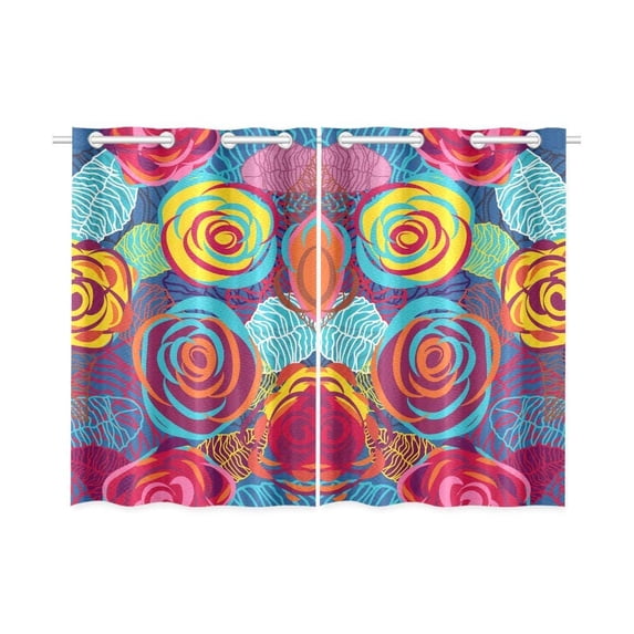 CADecor Colorful Roses Window Curtain Window Treatments Kitchen Curtains 26x39 inches, 2 Pieces