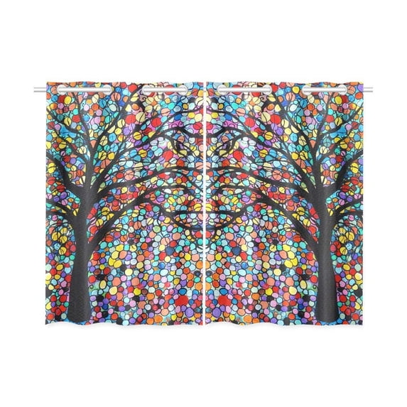 CADecor Colorful Tree Art Window Curtain Window Treatments Kitchen Curtains 26x39 inches, 2 Pieces