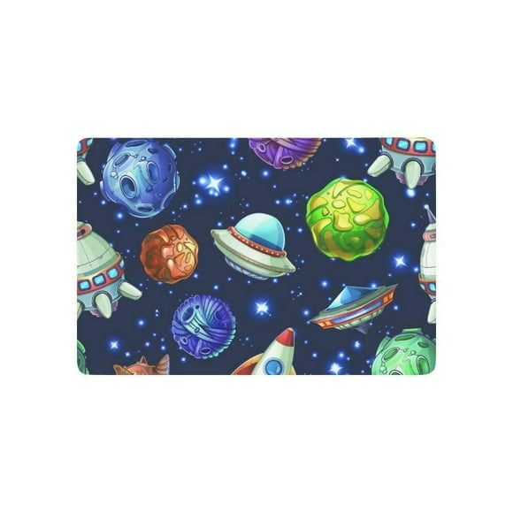 CADecor Comic Galaxy Space Door Mat Home Decor, Solar System Planets Spaceship Indoor Outdoor Entrance Doormat 23.6x15.7 Inches