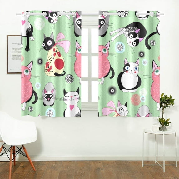 CADecor Cute Cartoon Cat Pattern Print Window Treatment Panel Curtains Window Curtain Kitchen Curtain,Two Piece 26x39 Inches