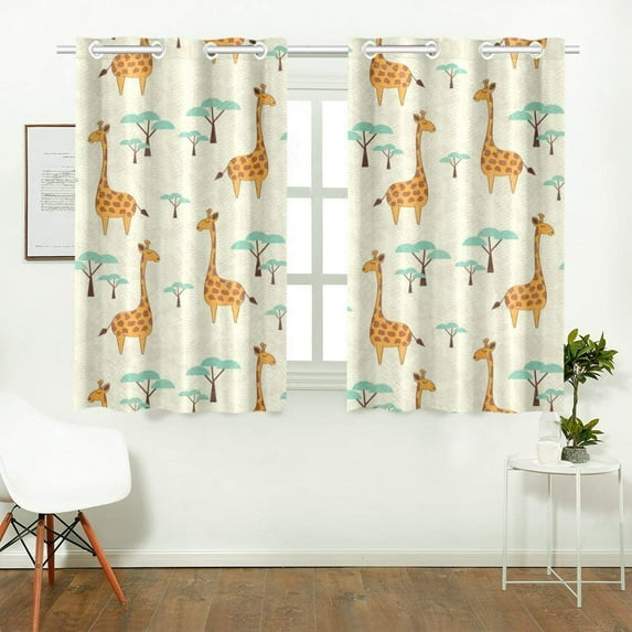 CADecor Cute Cartoon Giraffe Pattern Print Window Treatment Panel Curtains Window Curtain Kitchen Curtain,Two Piece 26x39 Inches