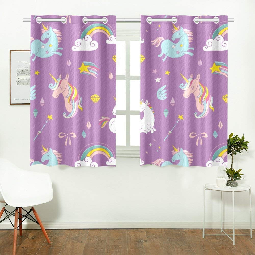 CADecor Cute Cartoon Unicorn Pattern Print Window Treatment Panel Curtains Window Curtain ...