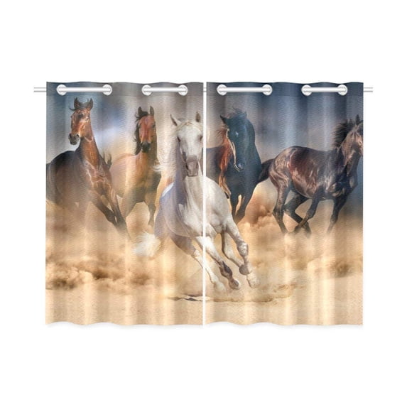 CADecor Desert Landscape Window Kitchen Curtain, Runing Horse Herd Window Treatment Panel Curtains,26x39 inches,Set of 2