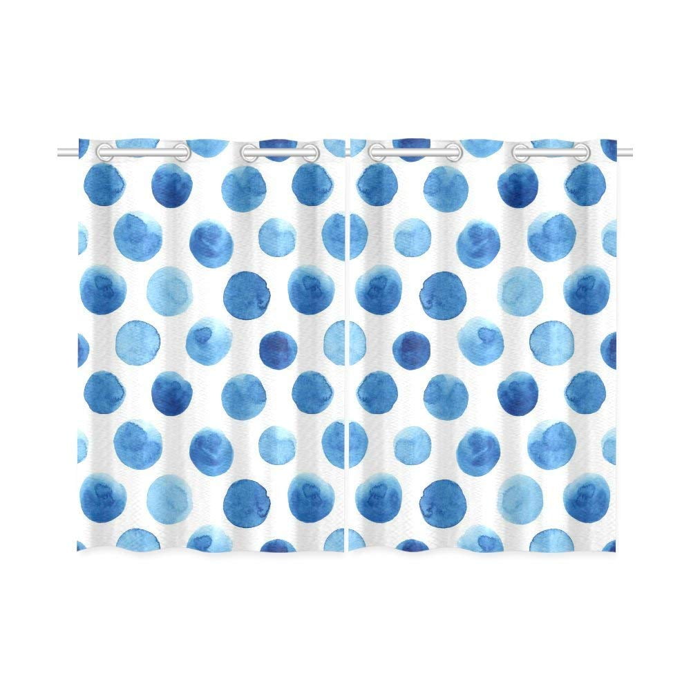 CADecor Dots Window Kitchen Curtain, Blue Polka Dots Window Treatment