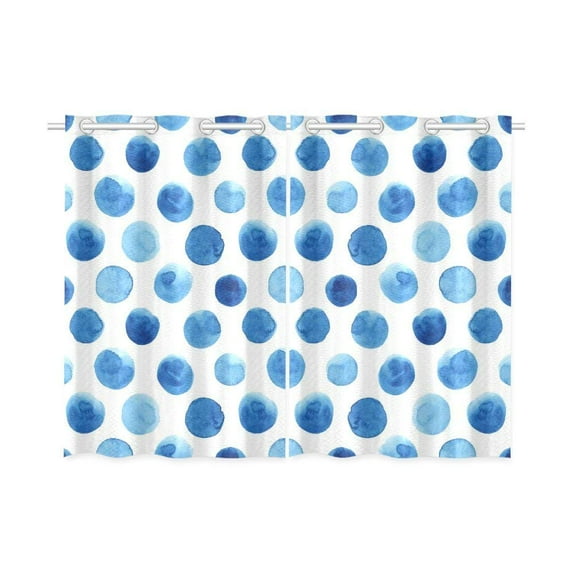 CADecor Dots Window Kitchen Curtain, Blue Polka Dots Window Treatment Panel Curtains,26x39 inches,Set of 2