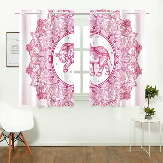 CADecor Elephant Mandala Window Treatment Panel Curtains Window Curtain Kitchen Curtain,Two Piece 26x39 Inches