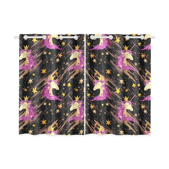 CADecor Fairy Tale Window Kitchen Curtain, Watercolor Unicorn Pattern Window Treatment Panel Curtains,26x39 inches,Set of 2
