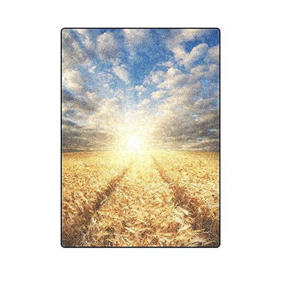 CADecor Field with Gold Barley and Road in Sunset Throw Blanket Bed Sofa Blanket 58x80 inches