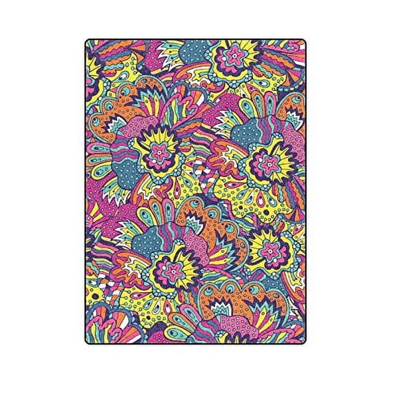 CADecor Floral Doodle Style Throw Blanket Bed Sofa Blanket 58x80 inches