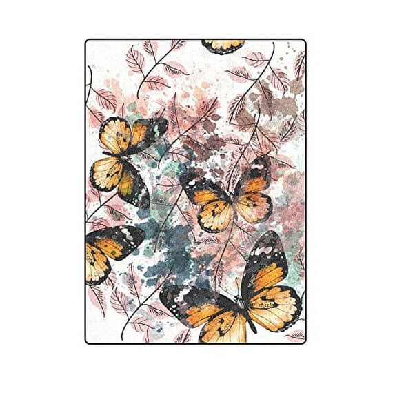 CADecor Floral Ink Spots And Butterflies Blanket Throw Super Soft Warm Bed or Couch Blanket 58x80 inches
