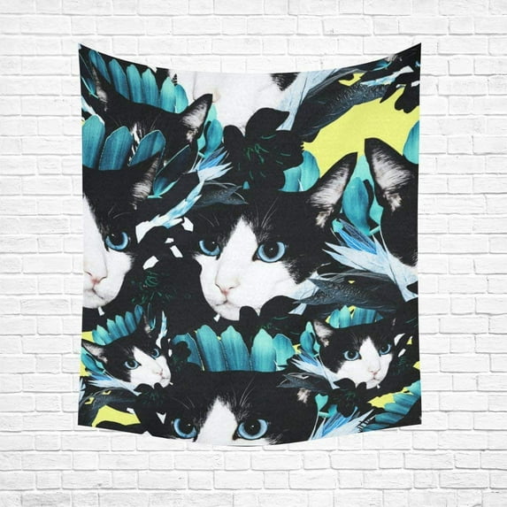 CADecor Floral Pattern With Roses And Cats Home Decor Tapestry Wall Art Wall Tapestry 60x90 Inches