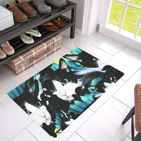 CADecor Floral Pattern With Roses And Cats Non-Slip Bath Mat Rug Bath Doormat Floor Rug 30x18 inches