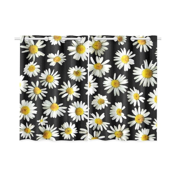 CADecor Floral Window Kitchen Curtain, White Daisy Window Treatment Panel Curtains,26x39 inches,Set of 2