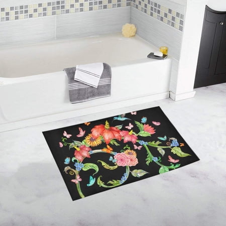 CADecor Flowers With Butterflies And Flying Hummingbird Non-Slip Bath Mat Rug Bath Doormat Floor Rug 30x18 inches