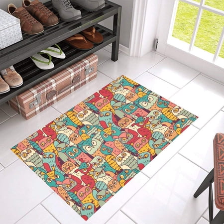 CADecor Funny Owls Birds Color Seamless Pattern Non-Slip Bath Mat Rug Bath Doormat Floor Rug 30x18 inches
