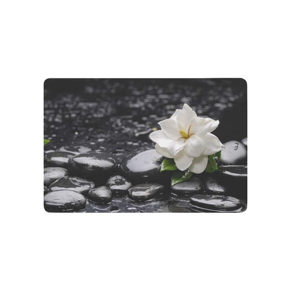 CADecor Gardenia Flower on Pebbles Door Mat Home Decor, Still Life Indoor Outdoor Entrance Doormat 23.6x15.7 Inches