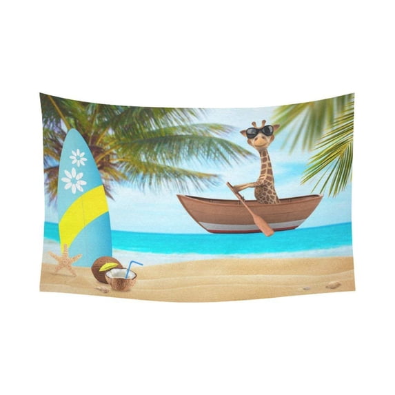 CADecor Giraffe Vacation on beach in the hot summer days Wall Tapestry Wall Hanging Wall Art Home Decor 60x90 inches