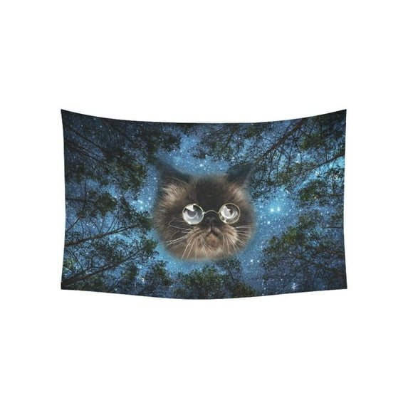 CADecor Glasses Cat in Star sky Around Tresss Wall Tapestry Wall Hanging Wall Art Home Decor 60x90 inches
