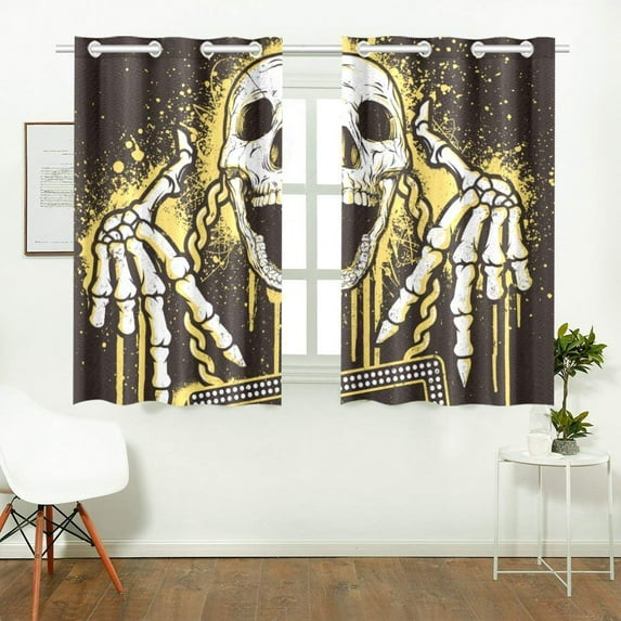 CADecor Gothic Punk Skull Window Treatment Panel Curtains Window Curtain Kitchen Curtain,Two Piece 26x39 Inches