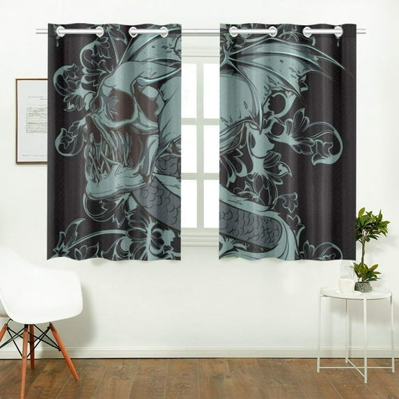 CADecor Gothic Punk Skull Window Treatment Panel Curtains Window Curtain Kitchen Curtain,Two Piece 26x39 Inches