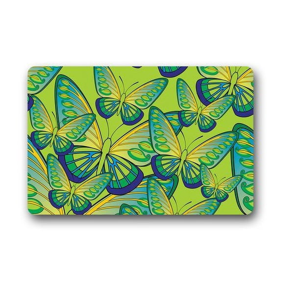 CADecor Green Floral Flying Butterfly Doormat Mat 23.6x15.7 inches