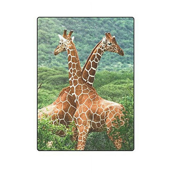 CADecor Green Hills and Giraffes Fleece Blankets Bed Throws 58x80 Inches