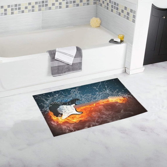 CADecor Guitar In Fire And Water Bath Rug Doormat Floor Rug 30x18 inches