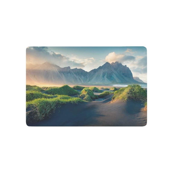 CADecor Icelandic Coast Nature Scenery Door Mat Home Decor, Black Sand Dunes on the Stokksnes Headland Indoor Outdoor Entrance Doormat 23.6x15.7 Inches