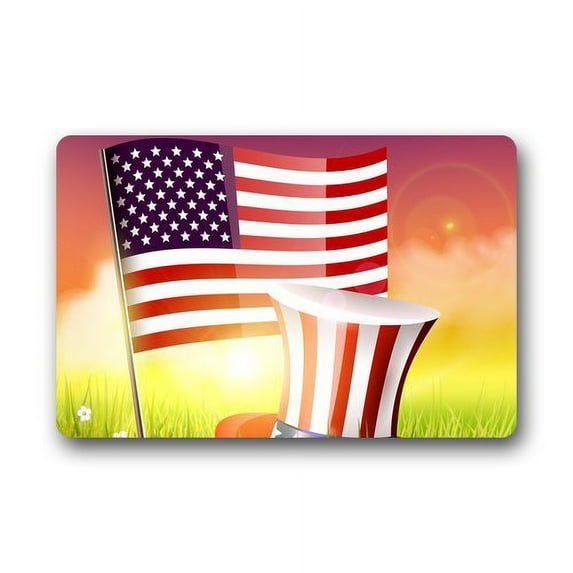 CADecor Independence Day with American Flag Doormat Mat 23.6x15.7 inches