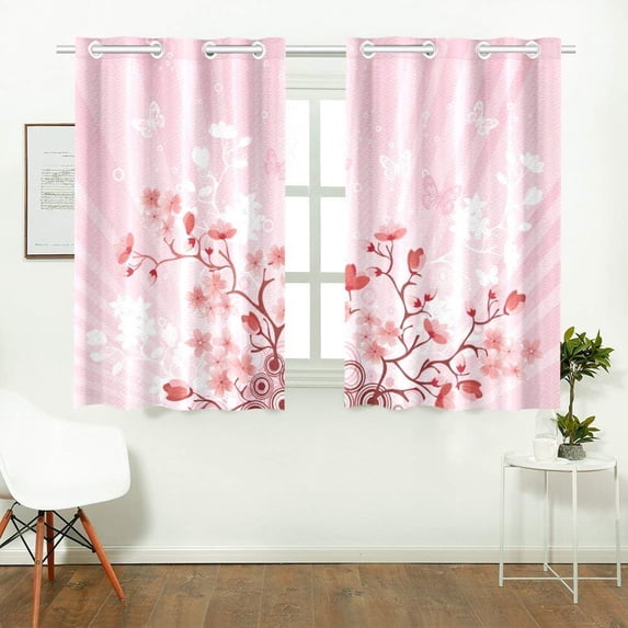CADecor Japanese Sakura Cherry Blossom Window Treatment Panel Curtains Window Curtain Kitchen Curtain,Two Piece 26x39 Inches
