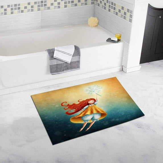 CADecor Little Fairy Girl Flying in the Sky with Dandelion Bathroom Mat Bath Rug, Doormat 30x18 inches