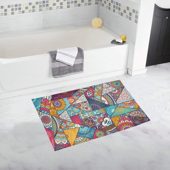 CADecor Mandala Patchwork Pattern Non-Slip Bath Mat Rug Bath Doormat Floor Rug 30x18 inches