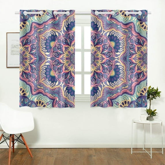 CADecor Mandala Window Treatment Panel Curtains Window Curtain Kitchen Curtain,Two Piece 26x39 Inches