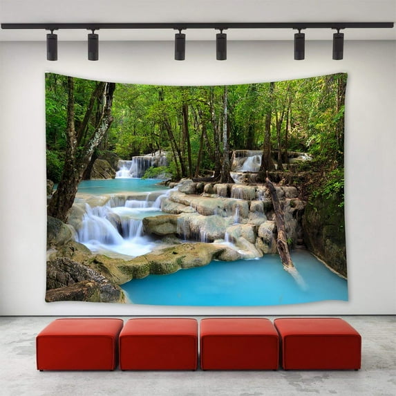 CADecor Natural Waterfall Decor Collection, Deep Forest River Stream Waterfall Tapestry Wall Hanging Spring Landscape Wall Decor for Decor 40x60 inch