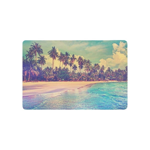 CADecor Paradise Nature Scene Door Mat Home Decor, Tropical Sea Beach Palm Tree Indoor Outdoor Entrance Doormat 23.6x15.7 Inches