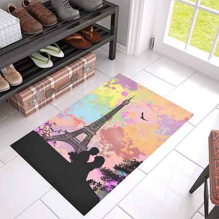 CADecor Paris Colored Splash And Couple In Eiffel Tower Non-Slip Bath Mat Rug Bath Doormat Floor Rug 30x18 inches