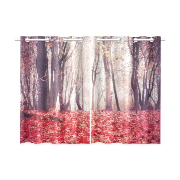 CADecor Park Landscape Window Kitchen Curtain, Colorful Leaves and Trees Window Treatment Panel Curtains,26x39 inches,Set of 2