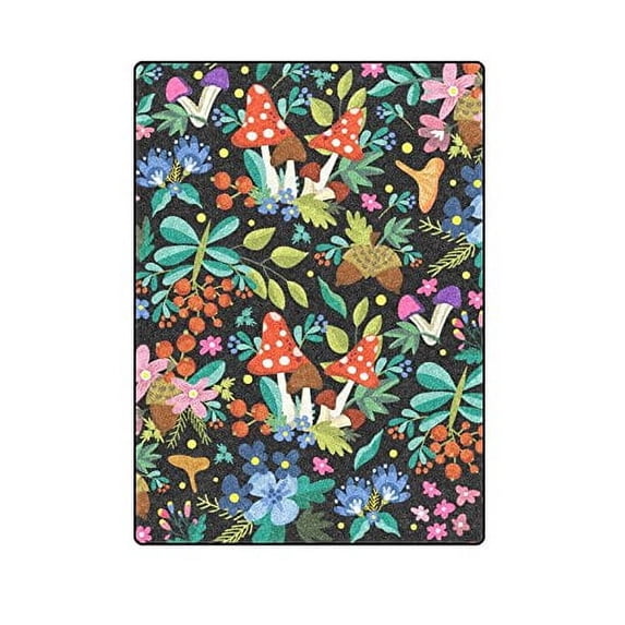 CADecor Pattern Of Forest Plants And Mushrooms Blanket Throw Super Soft Warm Bed or Couch Blanket 58x80 inches