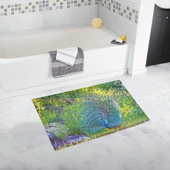 CADecor Peacock Feathers Non-Slip Bath Mat Rug Bath Doormat Floor Rug 30x18 inches