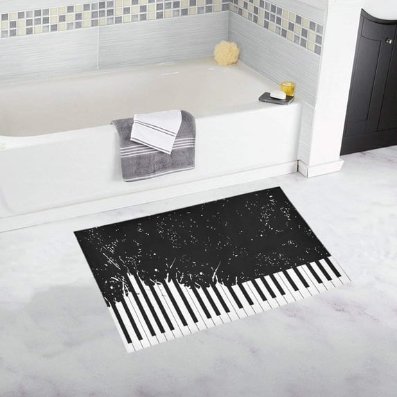 CADecor Piano Keyboard On Black Background Non-Slip Bath Mat Rug Bath Doormat Floor Rug 30x18 inches