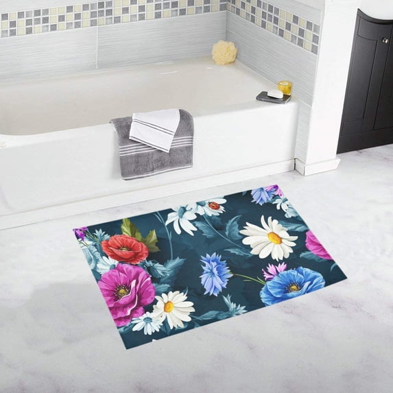 CADecor Poppy Flowers With Chamomile Leaves Cornflowers Non-Slip Bath Mat Rug Bath Doormat Floor Rug 30x18 inches