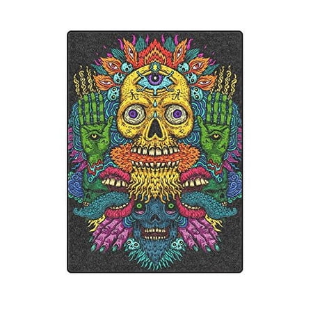 CADecor Psychedelic Skull With A Third Eye Of A Fire Throw Blanket Bed Sofa Blanket 58x80 inches