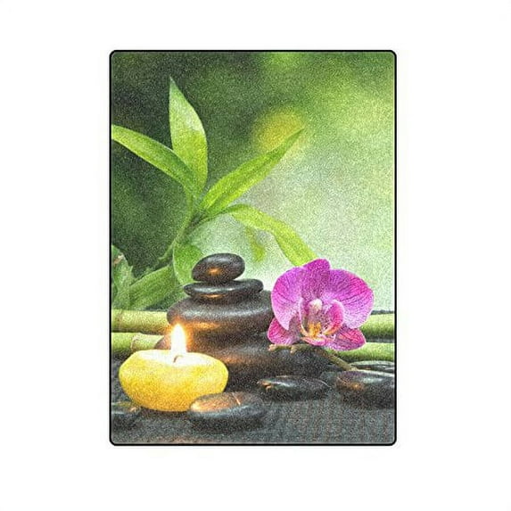 CADecor Purple Orchid Candle Black Stones Bamboo Throw Blanket Bed Sofa Blanket 58x80 inches