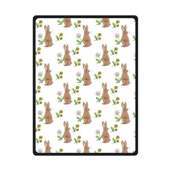 CADecor Rabbit Flowers Pattern Fleece Blanket Throws 58x80 inches