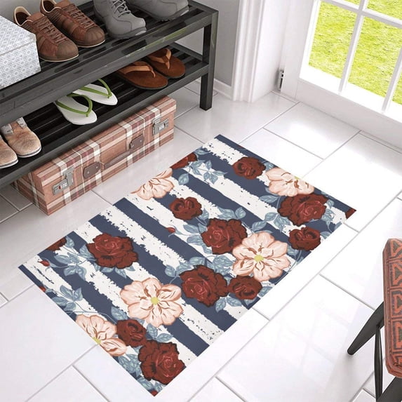 CADecor Retro Seamless Floral Pattern With Roses Non-Slip Bath Mat Rug Bath Doormat Floor Rug 30x18 inches