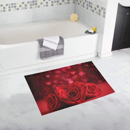 CADecor Roses Bouquet and Hearts Non-Slip Bath Rug Bath Mat Rug Doormat 30x18 inches